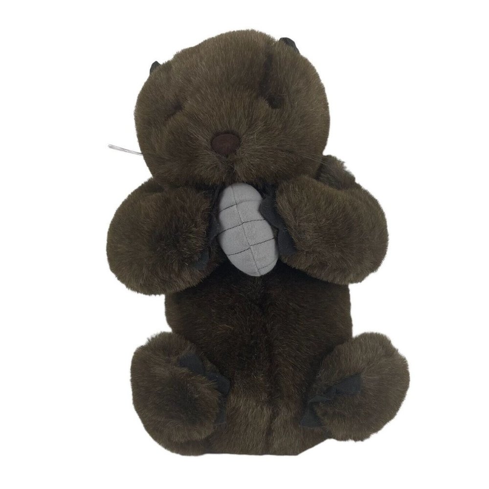A&A Plush Brown Otter 17” Stuffed Animal Holding‎ Clam Shell Vintage 1992 RARE
